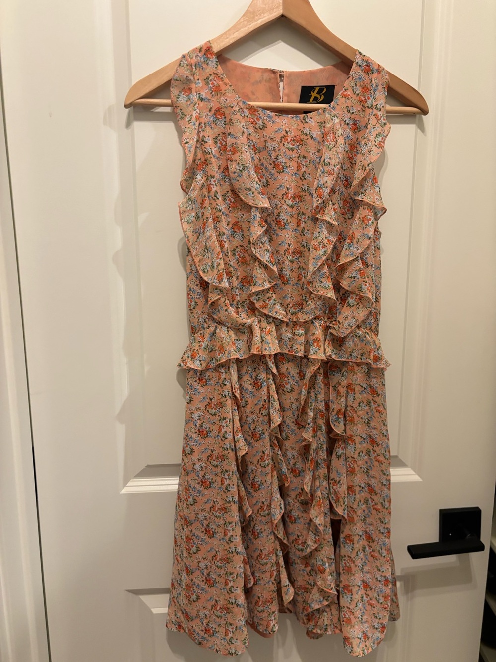 B Collection by Bobeau Floral Ruffle Tiered Midi Dress Size 0 Peach Pink